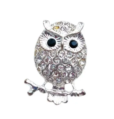 Premier Designs Owl Silvertone Rhinestone Ring Size 6