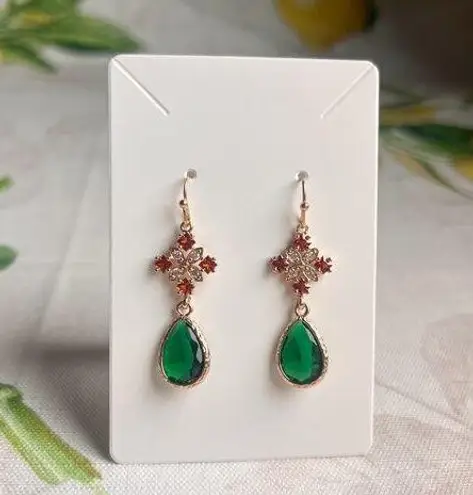 Maple Bourbon Emerald Crystal Glass Cross Shaped Boho Casual Romantic Earrings Green