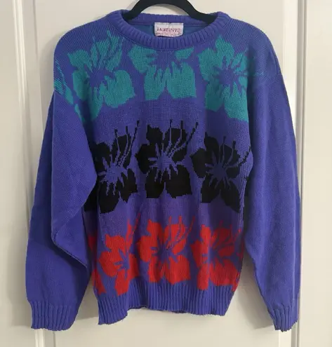 Jamknits Women's Purple Floral Medium Sweater VTG 80s Made In USA