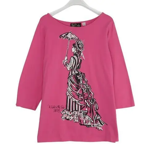 1980s Vintage Bob Mackie A Walk In The Park Pink Graphic Shirt Medium