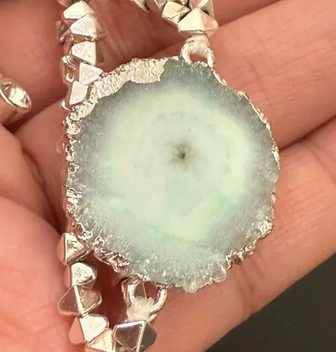 Natural Quarts Druzy Adjustable Slider Bracelet Silver