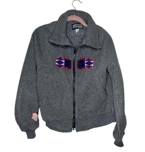 POLARFLEECE Maladen Grey Jacket Southwestern Appliqué Size Small VINTAGE USA Gray