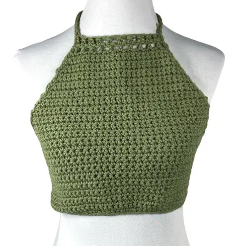Handmade Knit Crop Top Green Size Medium