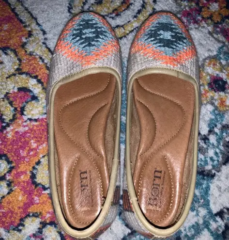 Born Shoes Born Womens Size 8 Bandy Blanket Taupe Turquoise Slip On Clogs Mules Shoes