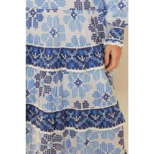 Farm Rio ππ Off-White Stitched Flowers And Girls Midi Dress ~ Small S NWT