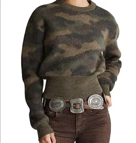 Polo Ralph Lauren Camouflage Print Crew Neck Wool Sweater XS Green