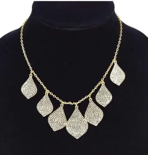 INC Gold-Tone Pave Crystal Statement TEARDROP NECKLACE 16-19” New On Card