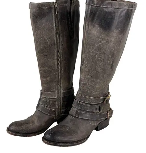 FREEBIRD by Steven Irish Tall Leather Riding Boots Triple Buckle Strap 6 Brown