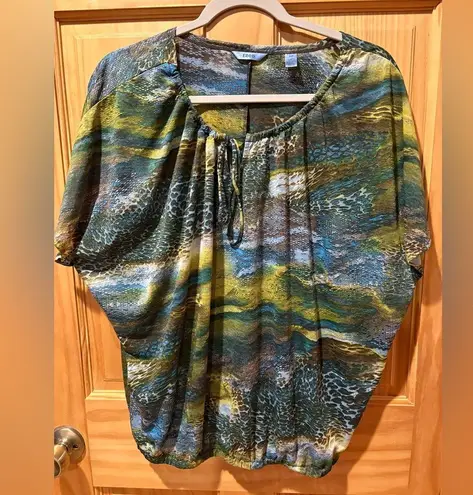 IZOD Green/brown/yellow/ blue Animal print Blouse Peasant Style women’s S/P