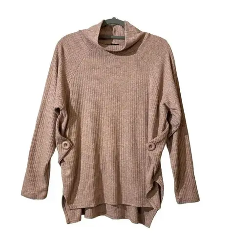 Coco + Carmen Women's Pink Cowl Neck Ribbed Knit Button Sweater L Fisherman