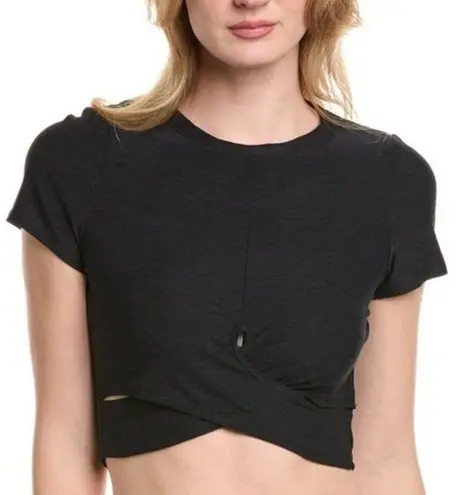 Beyond Yoga  - Under Over Cropped Tee in Dark Gray