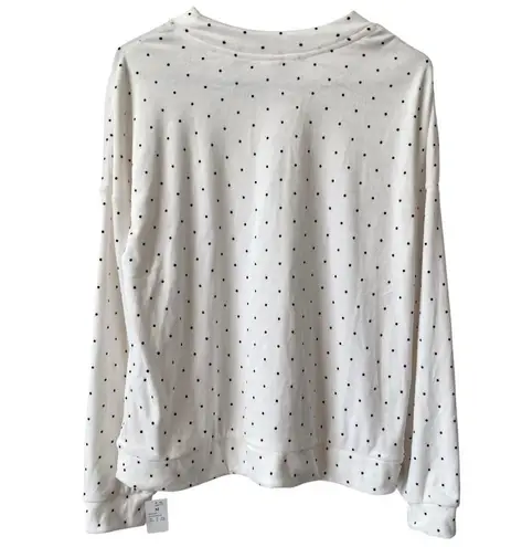 NEW AUDEN Ultra Soft Sleepwear Top Cream Dot Size Medium Long Sleeve Cozy Warm Black