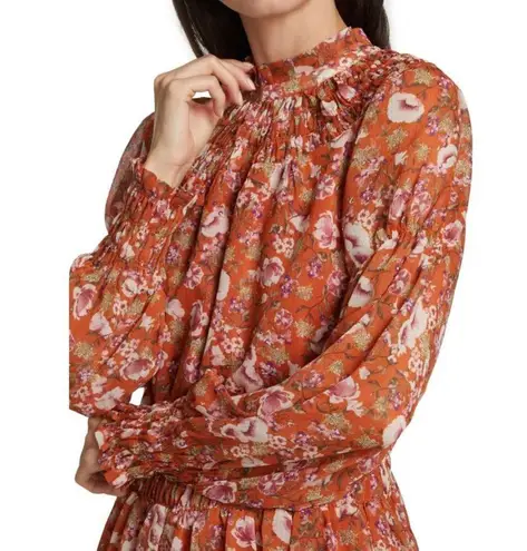 En Saison Smocked Floral Print Mini Dress Orange Multi