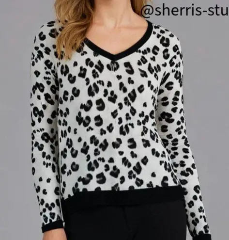 Rebecca Taylor Leopard Print V-Neck Lightweight High Low Sweater Top Size XS