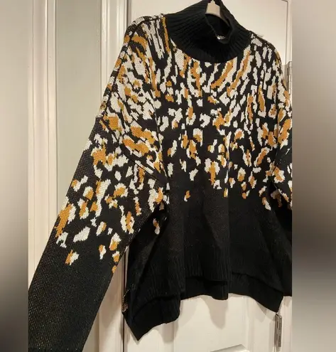 NWT New Directions Size XL Black Leopard Print Mock Neck Tunic Sweater Oversized