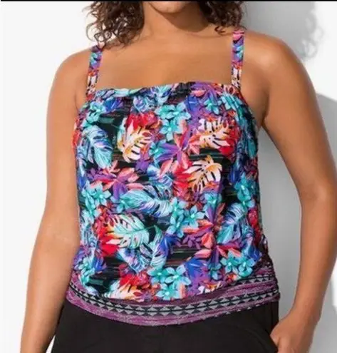 Swimsuits For All Tankini Top Floral Bandeau Swimsuit Swim Blousy 18 Blue