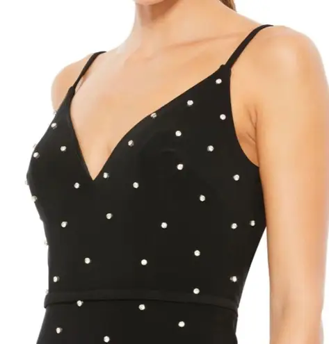 Mac Duggal Long Dress Black Diamond Studded Side Slit Prom Formals Ballgown Sz 2