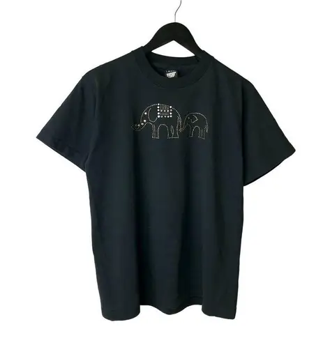 90s Vintage Two Elephant T Shirt USA Animal Rhinestones Studs Graphic Tee Large