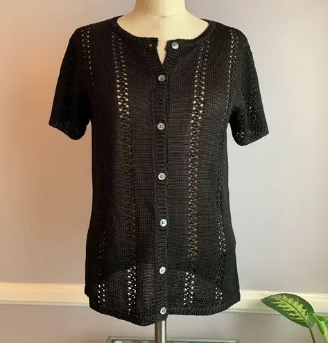 Karen Kane black short sleeve crochet button front cardigan sweater Small Petite