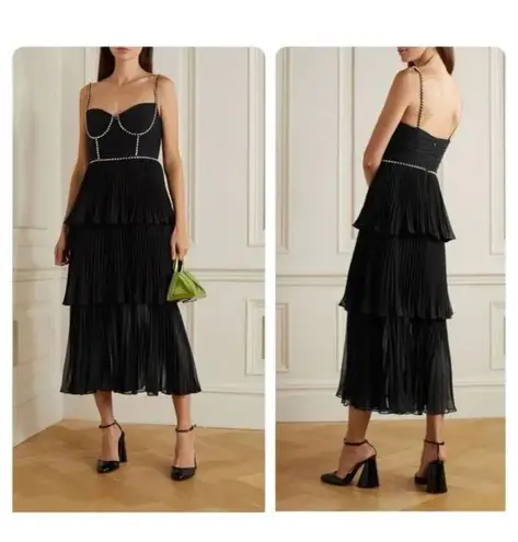 Self Portrait Self-Portrait Crystal-Embellished Pleated Chiffon Tiered Midi Dress