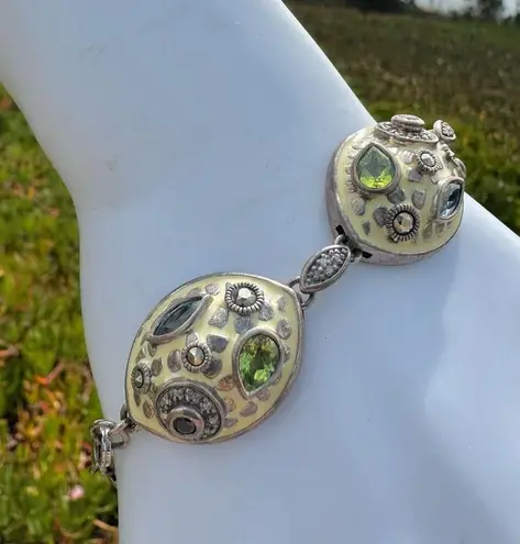 Chi by Carlos Falchi Sterling Silver Enamel & Natural Stone Statement Bracelet