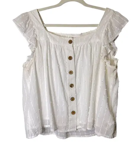 Emerson Fry India Collection White Laurent Flutter Sleeve Top Large Lined Button Tan
