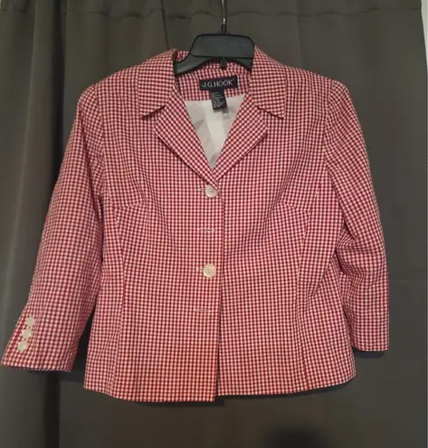 JG Hook Red Gingham Jacket, Vintage Womens' Size 8 Blazer, Checkered Blazer