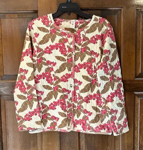 Kate Quinn Cranberries Print Women’s Quilted Cardigan Size Medium Organic
