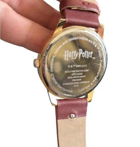 Harry Potter Hogwarts Watch Accutime Stainless Steel Caseback Faux Leather Band Brown