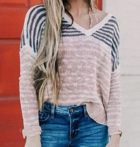 White Crow WOMEN’S beige striped Shenandoah Open Weave Sweater