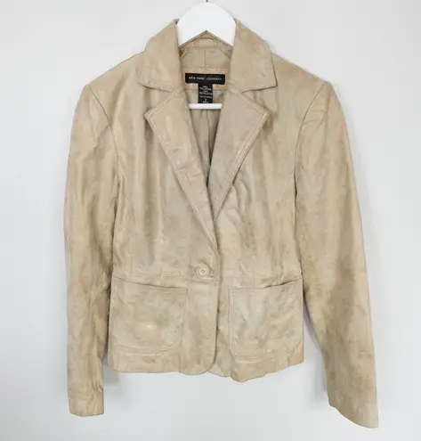 Vintage Y2K New York & Company Copper Gold Shimmer 100% Leather Blazer Size 2