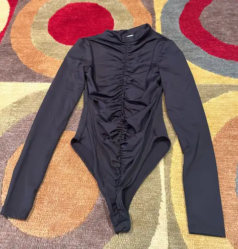 ZARA NWOT Never Worn  Black Turtleneck Ruched Long Sleeve Cheeky Bodysuit Small