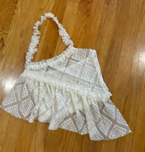 Halter Lace Asymmetrical Top White