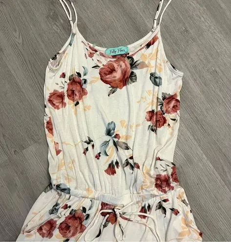 Filly Flair White & Red Floral Sleeveless Pant Jumpsuit Size Medium