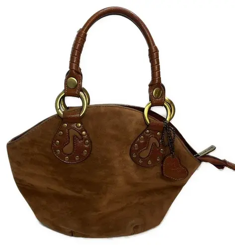 Rina Rich Velvet & Leather Music Top Handle Handbag Brown