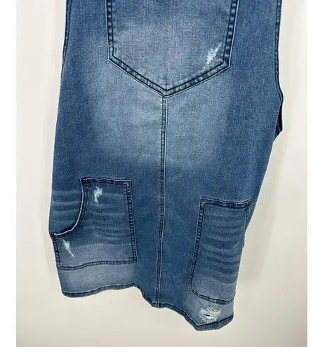 SO  Kohls Blue Denim Overall Mini Dress Distressed Juniors Size XL