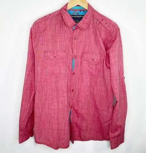 Best In Show Pink Long Sleeve Button Front Shirt Women's Size Large L
