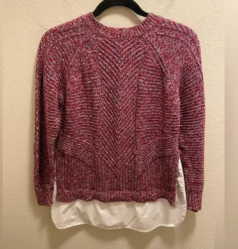 margaret o'leary Knit Marled Sweater With Built-In Dress Shirt Hem Size S