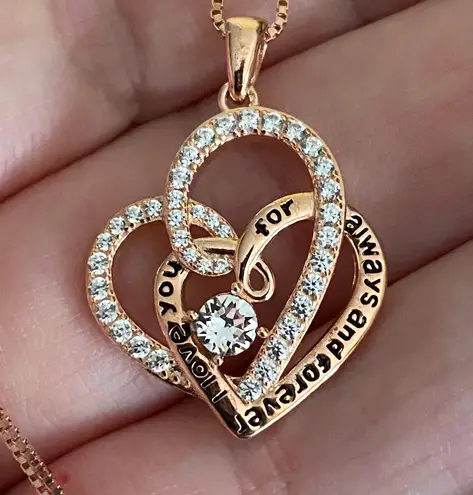 Forever Love Heart CZ Necklace Sterling Silver & Rose Gold