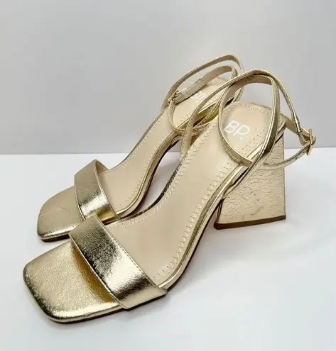 BP  Sandals Womens Size 5 Gold Parker Ankle Strap Chunky Triangular Heels