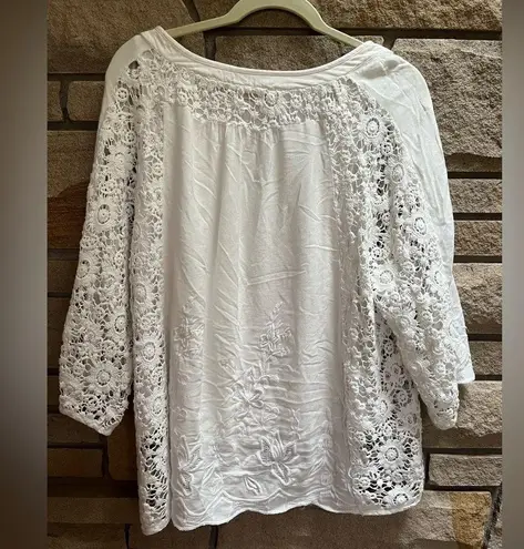 Soft Surroundings 2-pc white rosette lace crotchet embroidery boho top Large