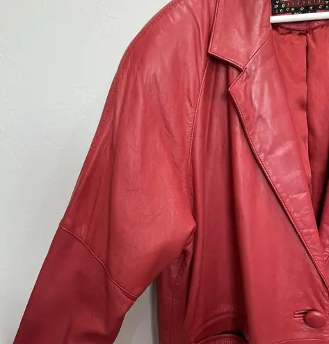 Vintage Large Leather Trench Coat Red Buttery Soft Supple G