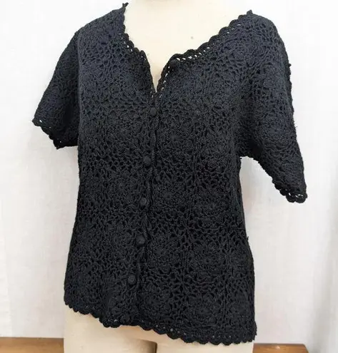 Jacklyn Smith Button Up Knitwear Black Top Small