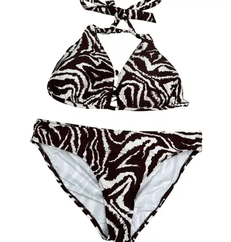 La Blanca swimsuit bikini top bottom brown cream zebra stripe animal print large