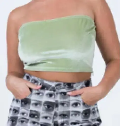 Princess Polly  size 4 strapless halter top slim fitting zip back unlined green - Image 1