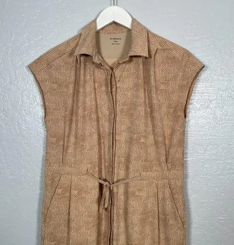 Rei Co-op REI Women XS Tan Brown Print Sun Up Shirt Dress Button Front Pockets UPF 50