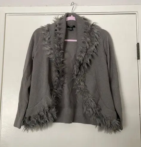 Alfani women PS gray faux fur trim cardigan sweater