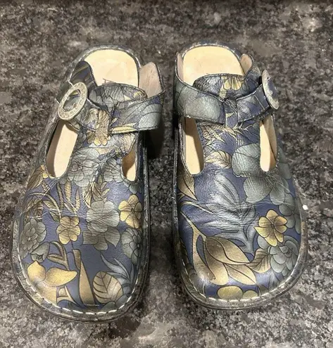 Alegria Navy Floral Leather Slip-Ons Mules Size Women’s EU 38 US 7.5 Support