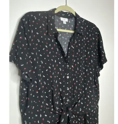 J Jill Black Floral Tie Waist Wide Leg Short Sleeve Casual Flowy Jumpsuit Sz L Size L