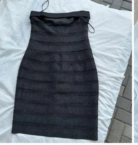 Carmen Marc Valvo Sequin Embellished Black Bandage Strapless Dress sz M